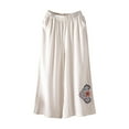 thumbnail image 2 of Tbopshirt Pants for Women Plus Size Women's Fashion High-waisted Pattern Straight Trousers Plain Cotton and Nine Points Pants Loose Causal Pants, 2 of 3