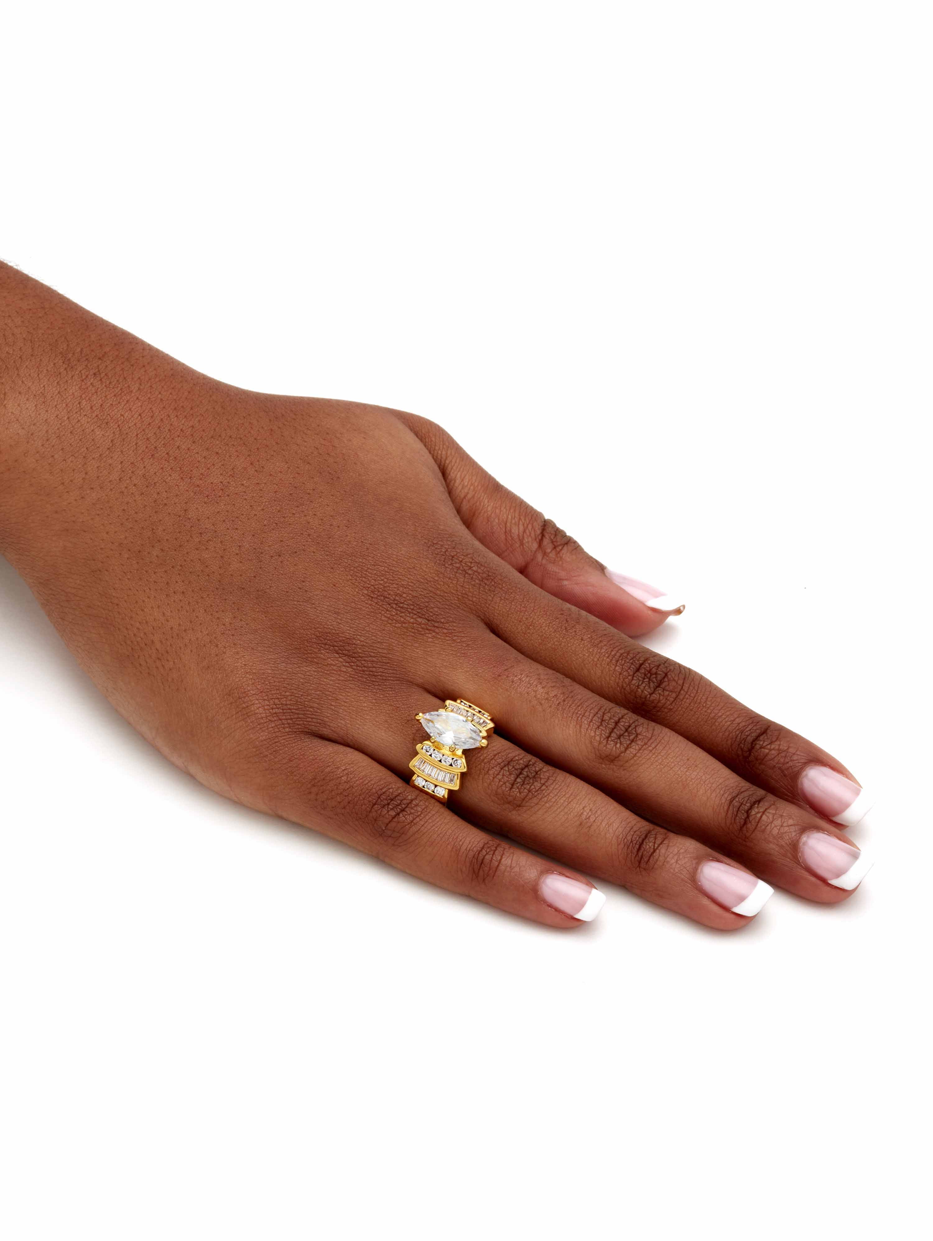PalmBeach Jewelry Marquise-Cut Cubic Zirconia Engagement Ring 3.63 TCW Gold-Plated or Silvertone