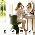 thumbnail image 2 of Green Swivel Vanity Chair | 360° Rotating Makeup Chair with Butterfly Back, Chenille Velvet Accent Chair with Decorative Pillow – for Bedroom, Dressing Table, Living Room, Dining, Home Office & Study, 2 of 11