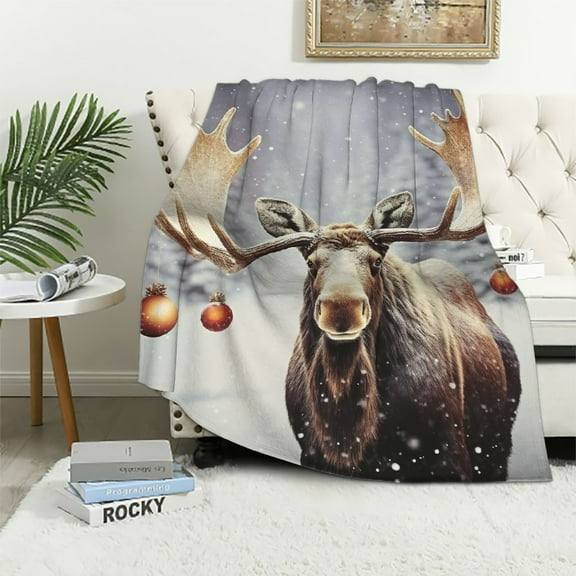 Pratyus Moose Antlers Christmas Ornaments Throw Blanket for Couch Sofa Bed Office Decor All Seasons Lightweight Soft Blanket 40x50in