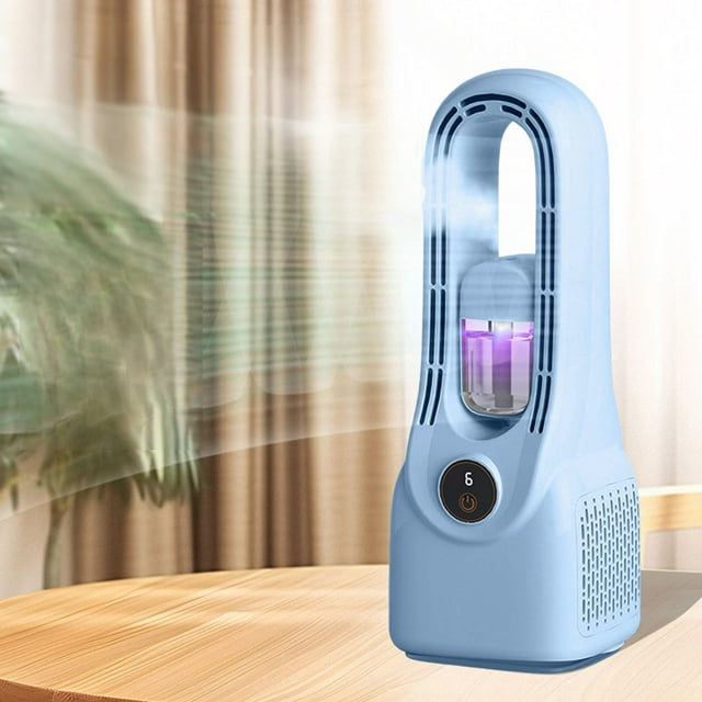 Klonfd Bladeless Fan With Mist Humidifier 6 Speed Quiet Bladeless Fan Desk Fan With Colorful Lights 3000mAh