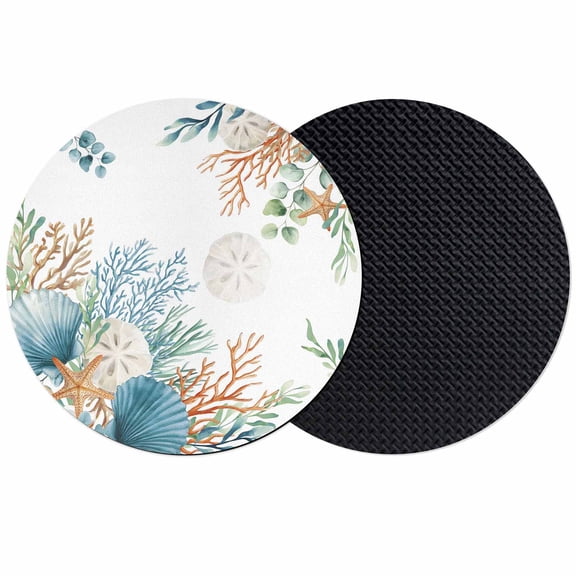 Beach Coastal Coasters Set of 2, Absorbent Coasters for Drinks, Summer Nautical Coral Shell Botanical Coaster for Desk Coffee Table Protection, Home Decor House Warming Gifts 4"