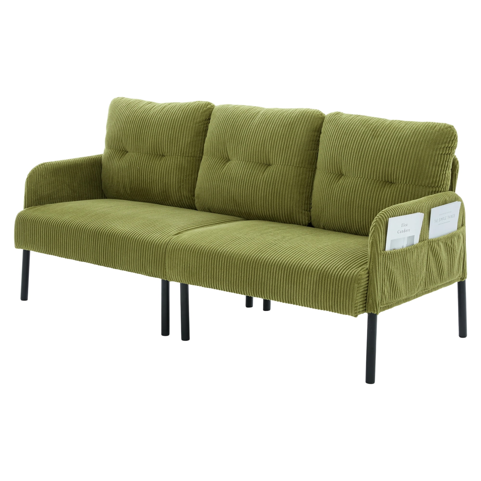 Leumius Oversized Loveseat, Modern & Plush Double-seater Sofa, Corduroy Upholstered Couch, Cozy Bedroom Sofa with Metal Legs & Side Pockets for Living Room Bedroom Dorm Apartment Olive Green