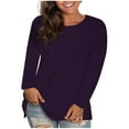 thumbnail image 3 of DDAPJ pyju Womens Fall Tops Plus Size Solid T-shirts Lightweight Crewneck Blouse Tees Liquidaciones de hoy Purple XXL, 3 of 7
