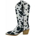 thumbnail image 4 of ARiderGirl Hanan Women Fashion Western Cowboy Boots Cow Print Stacked Leather Heel and Stitched Leather Welt Mid Calf Boots, 4 of 6
