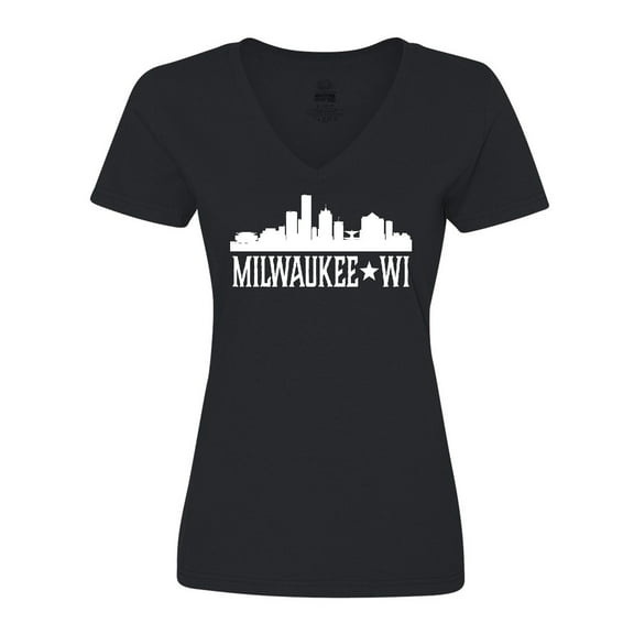 Inktastic Milwaukee Wisconsin Skyline WI Cities Women's V-Neck T-Shirt