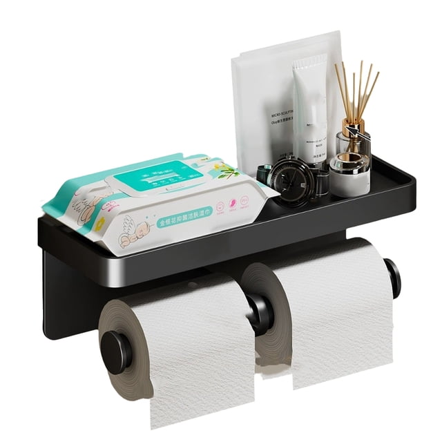 Portarrollos de Papel Higiénico de Aleación de Aluminio, Soporte de Pared para Rollos de Papel Higiénico, Soporte para Teléfono, Ideal para el Baño.