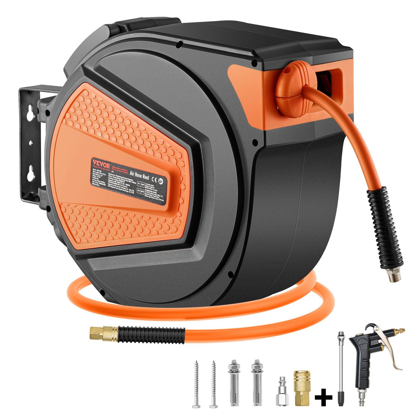 Heavy Duty Retractable Air Hose Reel 3/8" x 65ft, 300 PSI, Hybrid Enclosed, Easy to Use