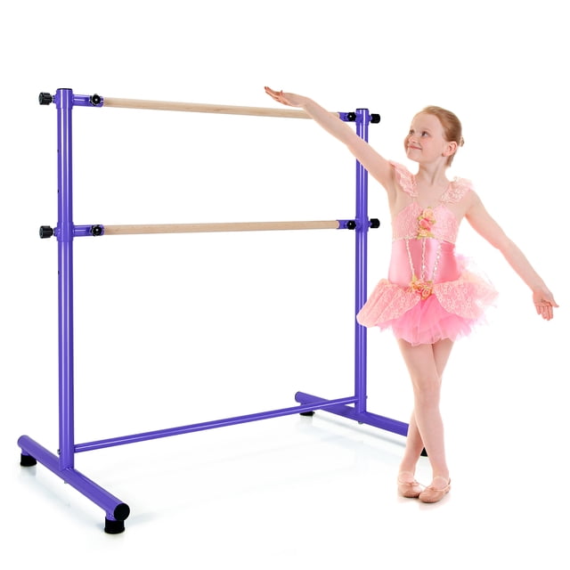 Gymax Barre de Danse Portable 4 Pieds Autoportante Double avec 5 Hauteurs Réglables Violet