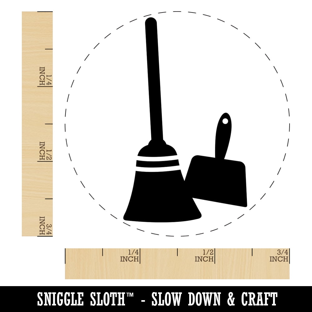 Broom and Dustpan Cleaning Self-Inking Rubber Stamp Ink Stamper - Fuchsia Ink - Small 3/4 Inch