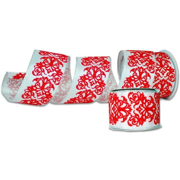 Queens of Christmas RBN-19569-WH-2PK Rubans de 10 Mètres de Large de 2,5 Pouces et 44 ; Blanc - Pack de 2