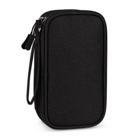 Portable Double-Deck Storage Bag for Digital Products-Travel Organizer for USB Cables, Headsets & Accessories Black