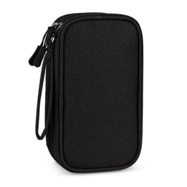 Bolsa de Almacenamiento PortáTil de Dos Niveles para Productos Digitales: Organizador de Viaje para Cables USB, Auriculares y Accesorios, Color Negro