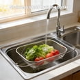 thumbnail image 3 of Over the Sink Colander, Expandable Baskets with Fine Mesh Strainer Handle Stainless Steel Rectangle Kitchen Colanders for Strain Drain Rinse Fruits Vegetables Pasta New Home Essentials, 3 of 3