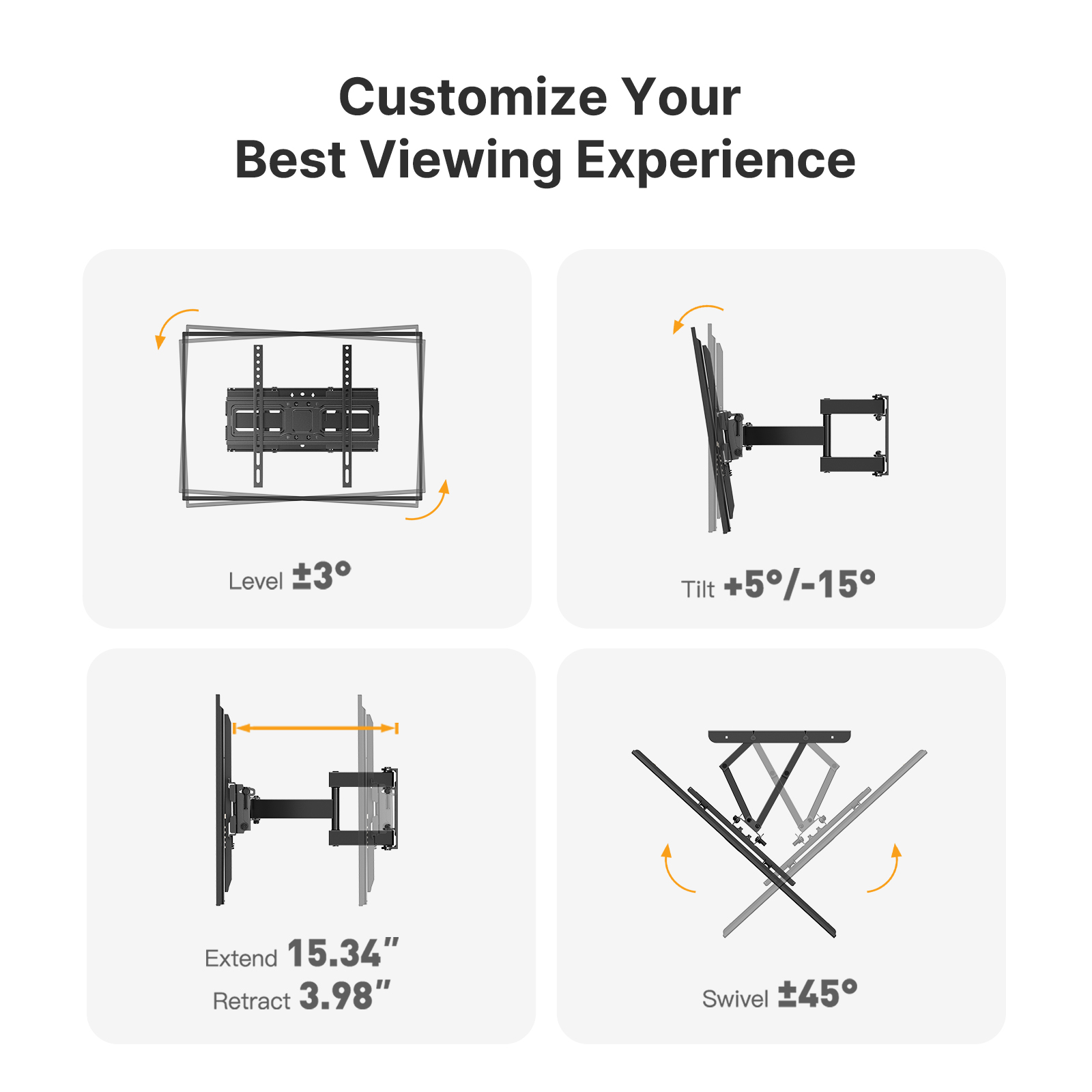 Full Motion Articulating TV Wall Mount  Swivel Tilting Bracket Fit for 26-65 In Flat & Curved TVs - image 5 of 8