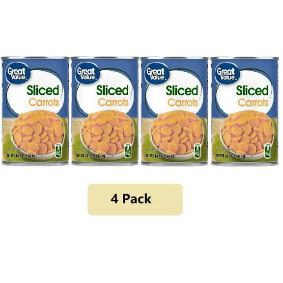 (4 Pack) Great Valu Sliced Carrots, Canned Carrots, 14.5 oz Can