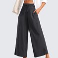 thumbnail image 4 of Women's Cropped Wide Leg Palazzo Pants High Waist Elastic Drawstring Casual Lightweight Trousers with Pockets Waisted Flowy Beach Trousers, 4 of 5