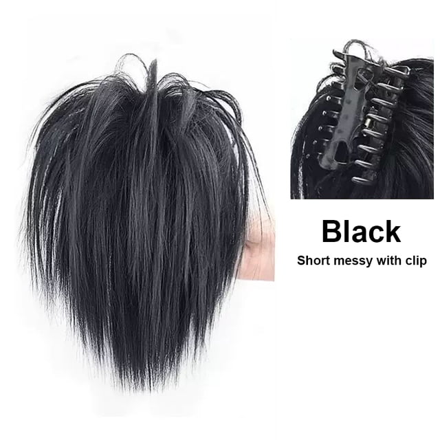 yeacher High Ponytail Clip-In Hair Extension with Bangs - Natural Black Synthetic Fiber, Long Straight & Short Messy Styles, Lightweight & Reusable for Daily Use