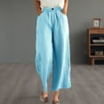 thumbnail image 2 of UYISJ Women's Linen Wide Leg Long Pants Casual Elastic Waist Drawstring Trousers Fall Open Bottom Trousers with Pockets Sky Blue 3XL, 2 of 9