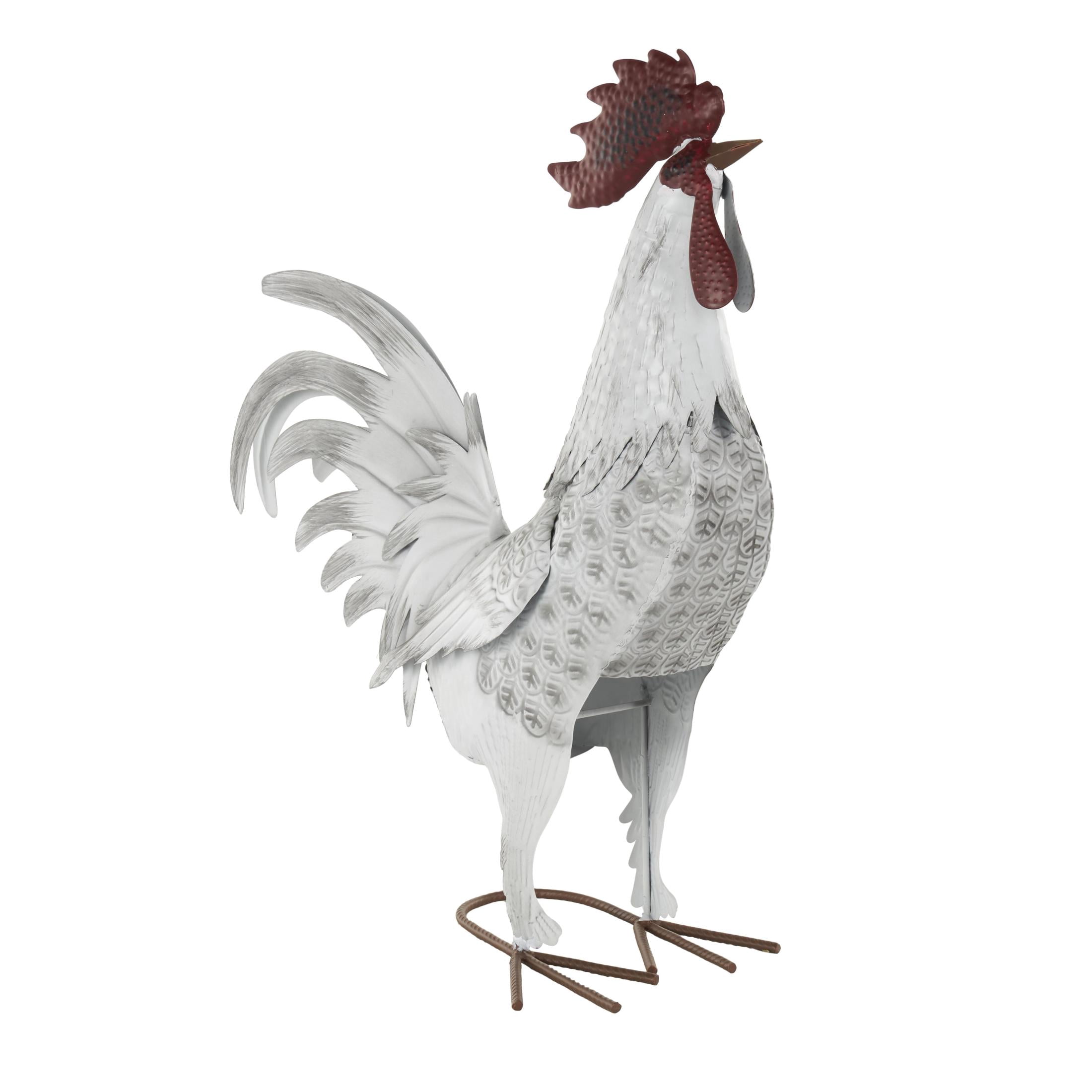 DecMode 18" Rooster Garden Sculpture with Black Texturing and Red Accents