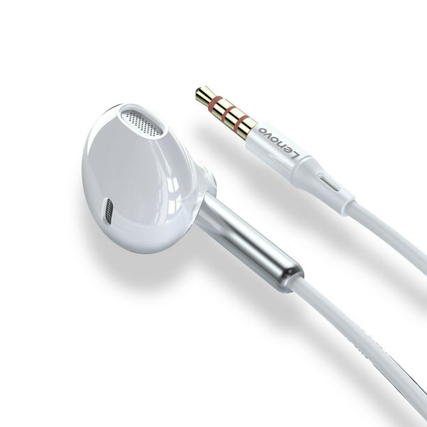 Auriculares XF06 Auriculares con cable de 3,5 mm Auriculares semi-en la oreja con reducción de ruido con diafragma de grafeno Control de cable de micrófono HD Blanco Lenovo Auriculares