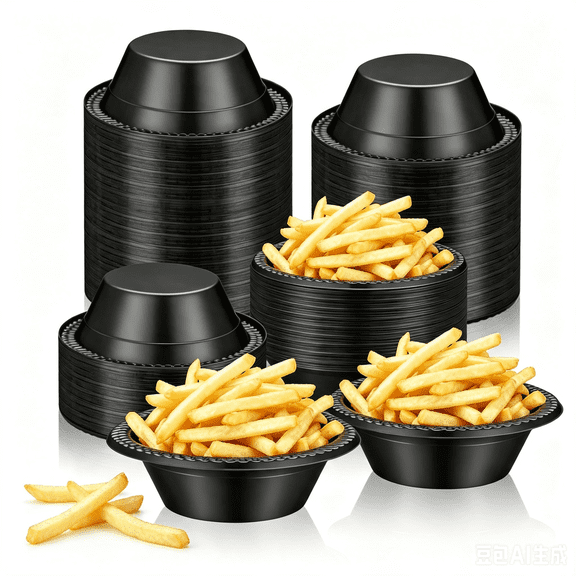 50 Pcs 12oz Black Disposable Plastic bowls Dessert Cups Ice Cream Snack Salad Soup Food Serving Bowls for Party Favor Picnic