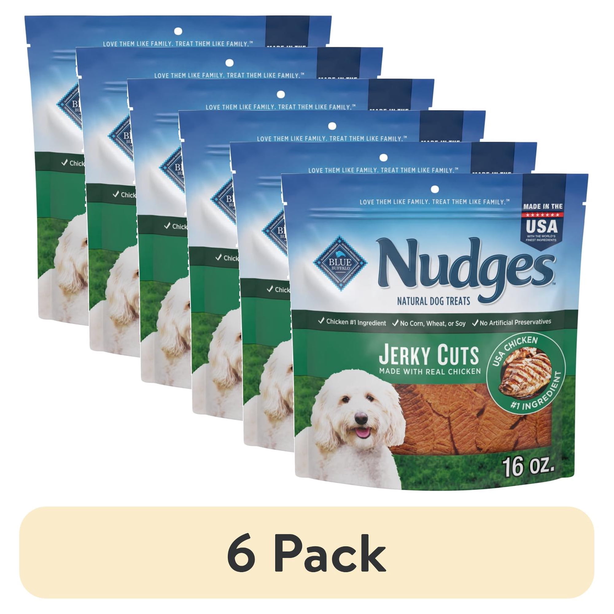 (6 pack) Blue Buffalo Nudges Jerky Cuts Dog Treats, Chicken, 16-oz. Bag