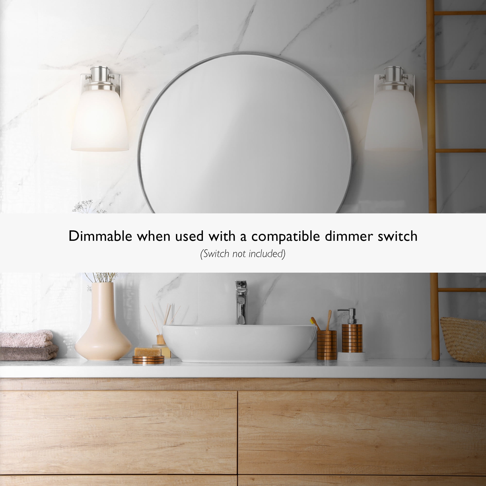 Design House Atkinson Transitional 1-Light Dimmable Satin Nickel Wall Sconce with Frosted Glass