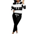 thumbnail image 3 of VBTAPA Womens 2 Piece Casual Tracksuit Long Sleeve Hoodie Sweatsuit Striped Hooded Sweatshirt and Drawstring Sweatpants Set Jogging Matching Suits with Pockets 90% off Clearance Sale Black XXL, 3 of 5