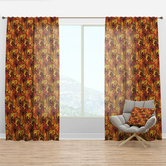 Designart 'Beautiful Golden Red and Orange Peacock Feathers' Bohemian & Eclectic Curtain Panel