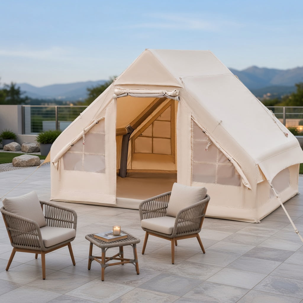 Resenkos Canopy, Gazebo Tent, Outdoor Canopies,Inflatable Camping Tent 2/4/6 People Glamping Tent for Family Camping with Pump-Beige