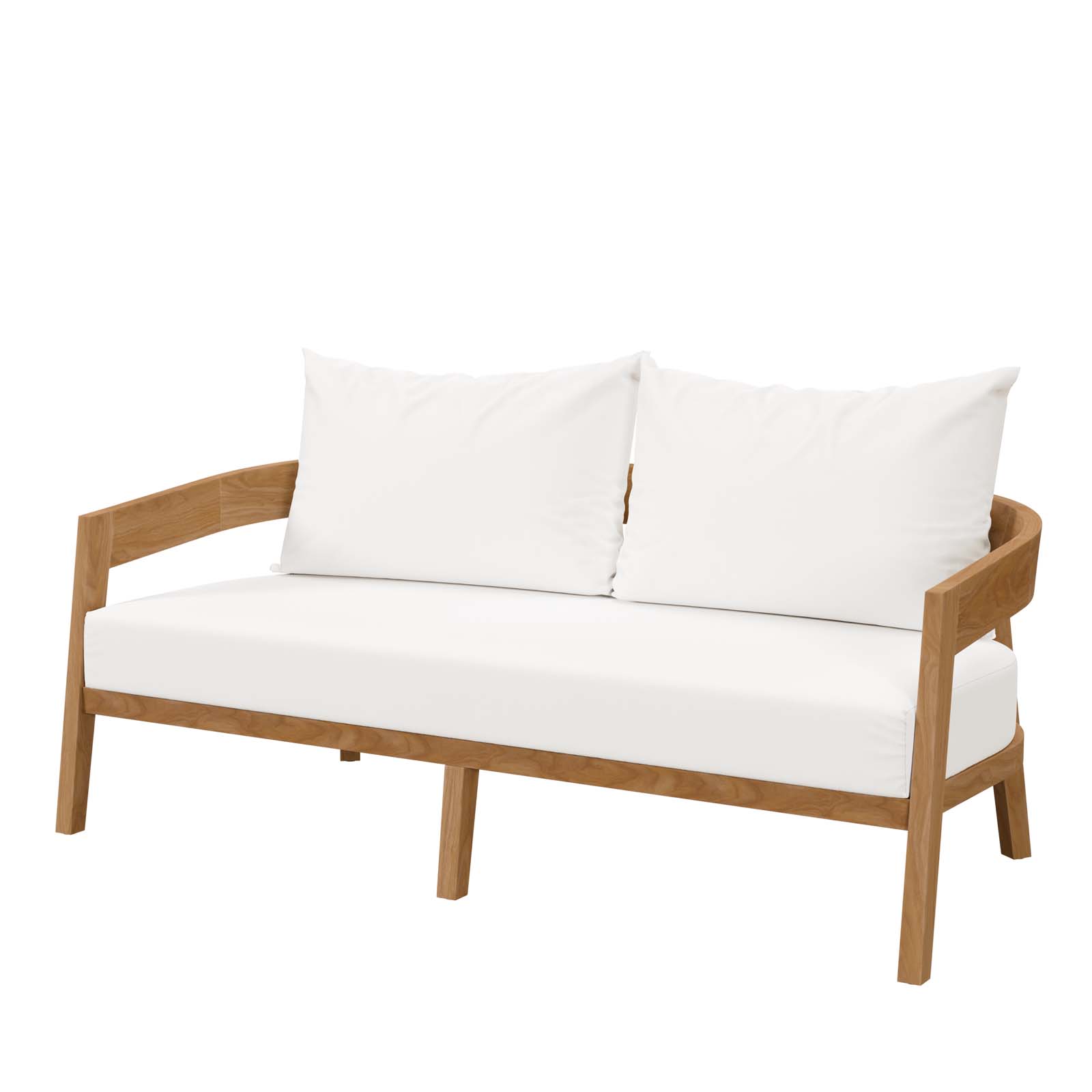 Lounge Sectional Sofa Chair Table Set, White Natural, Teak Wood, Fabric, Modern Contemporary, Outdoor Patio Balcony Cafe Bistro Garden Furniture Hotel Hospitality - image 5 of 10