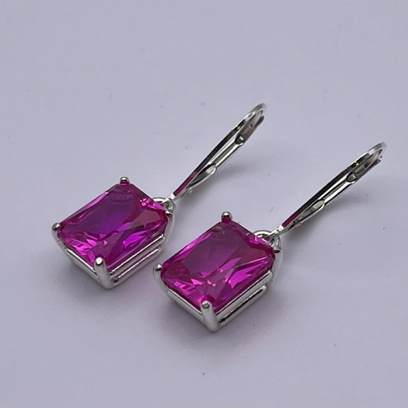8ct Emerald Cut Pink Sapphire Earrings Drop Dangle Leverback Trending Jewelry Gift