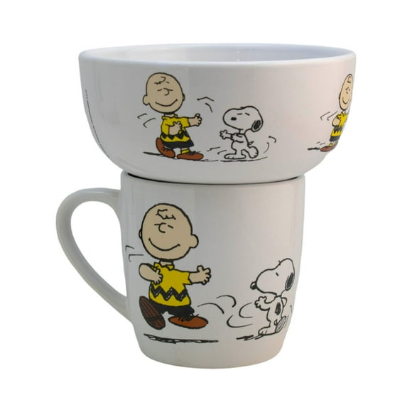 Set Desayuno Individual Ambient 21 Vajilla Porcelana 2 Piezas Snoopy Peanuts con Caja de Regalo