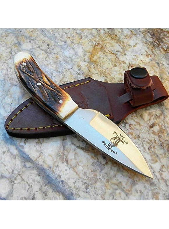New Bone Collector Hand Made Skinning Knive Hunting Knife + Leather Sheath BC808