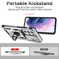 thumbnail image 6 of Galaxy S21 Ultra Case,Dteck Shockproof Rubber Rugged Case Hybrid Hard Ring Holder Kickstand Slide Camera Lens Protector Cover for Samsung Galaxy S21 Ultra,Silver, 6 of 8
