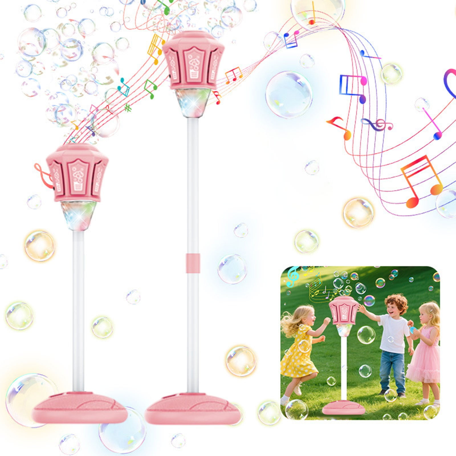 Automatic Bubble Machine Blower, Outdoor Indoor Bubble Maker with Colorful LED Lights and Music, Rechargeable Bubble Blower for Garden Park Parties, 46x8x8 Inches