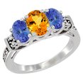 thumbnail image 1 of 14K White Gold Natural Citrine & Tanzanite Ring 3-Stone Oval Diamond Accent, size 8.5, 1 of 2
