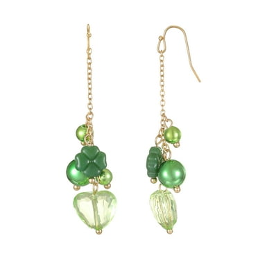 Way to Celebrate St. Patrick's Day Dangly Green Beads Fishhook Earrings, 1 Pair