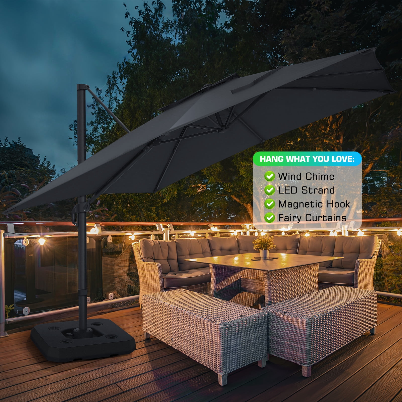HOTEEL 10ft Patio Umbrella Outdoor Square Large Cantilever Windproof Offset and Heavy Duty Sun Umbrella for Garden Deck Pool，Gray