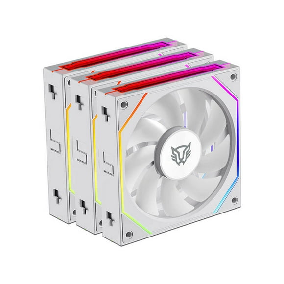 Kit 3 Ventiladores Gamer BALAM RUSH EOLOX LINK EXL95 120mm ARGB Diseño Cuadrado 1800RPM Blanco Daisy-Chain 4 Pin Blanco BR-942096