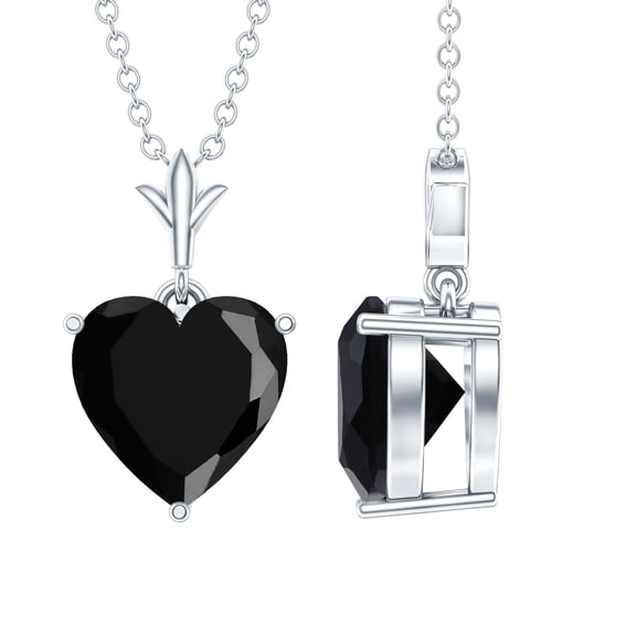 Rosec Jewels Natural Black Onyx Heart Pendant Necklace for Women - AAA Grade - 2 Carat - Solitaire Pendant with Chain, 925 Sterling Silver