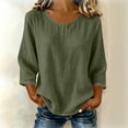 thumbnail image 2 of RQYYD Womens 3/4 Sleeve Crew Neck Linen Blend Dressy Shirts Loose Casual Blouses Tunic Vacation Clothes, 2 of 7