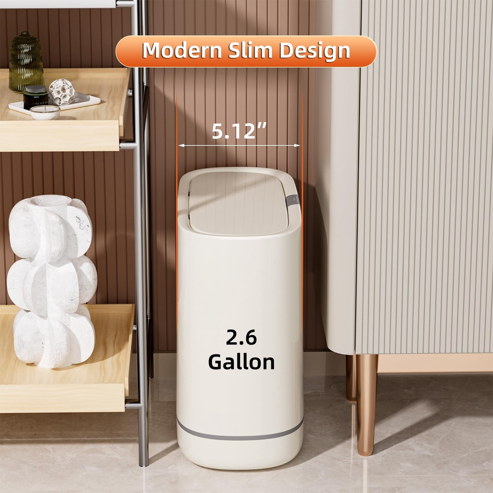 Garbage Can With Lid 2.6 Gallon Slim Plastic Wastebasket