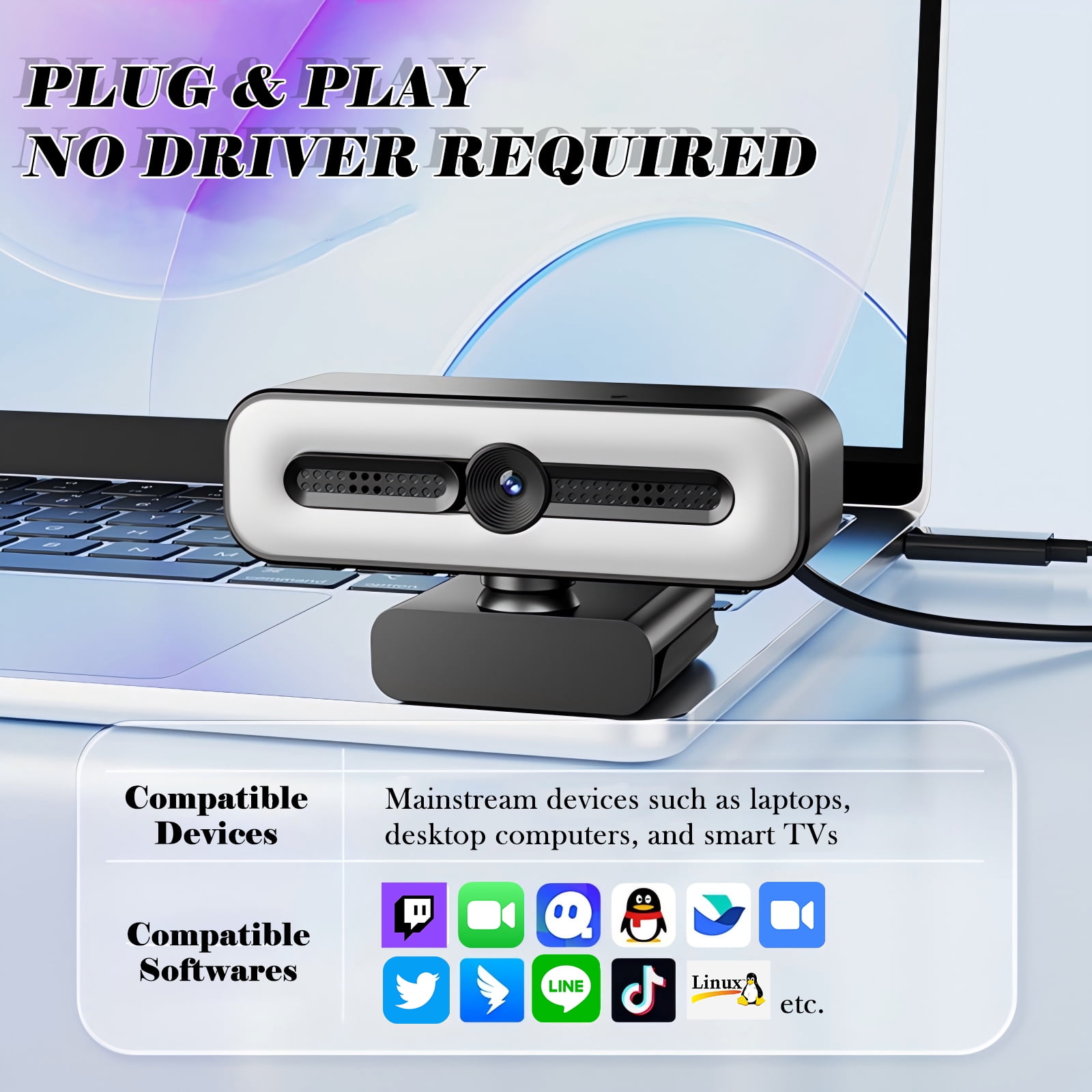 RONY 1080P Autofocus Webcam with Ring Light, Plug & Play Computer Camera with Microphone for PC Laptop Video Streaming