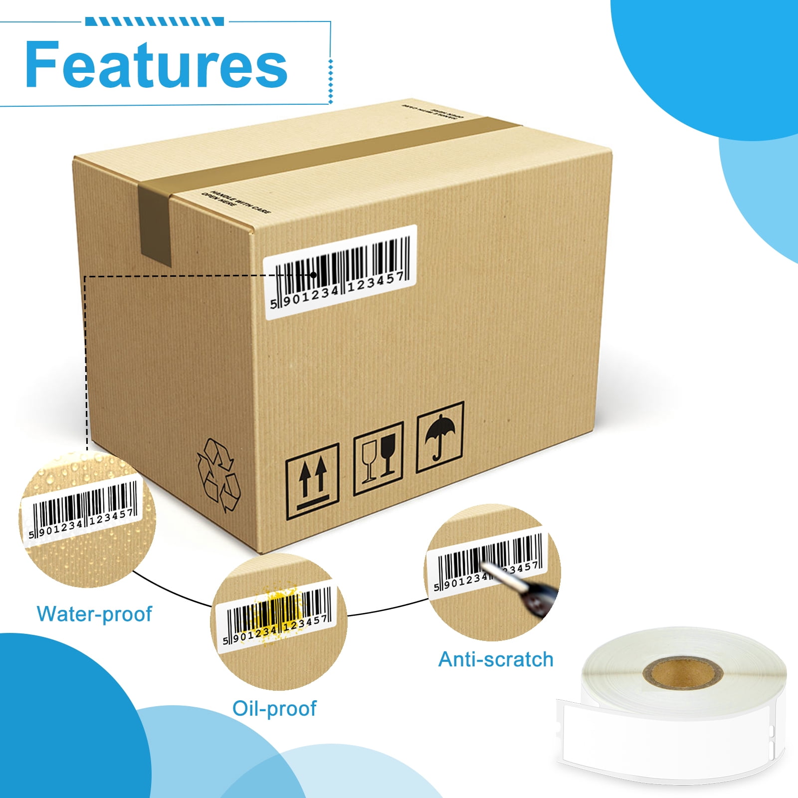 NineLeaf 6 Rolls Compatible for DYMO 30252 1-1/8 in x 3-1/2 in Shipping Address Barcode Labels, 350 Labels Per Roll