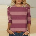 thumbnail image 2 of Charella Women's Casual 3/4 Sleeve Striped T-Shirts Crew Neck Tunic Tops Color Block Tees Loose Fit Pullover (XL, Pink), 2 of 5