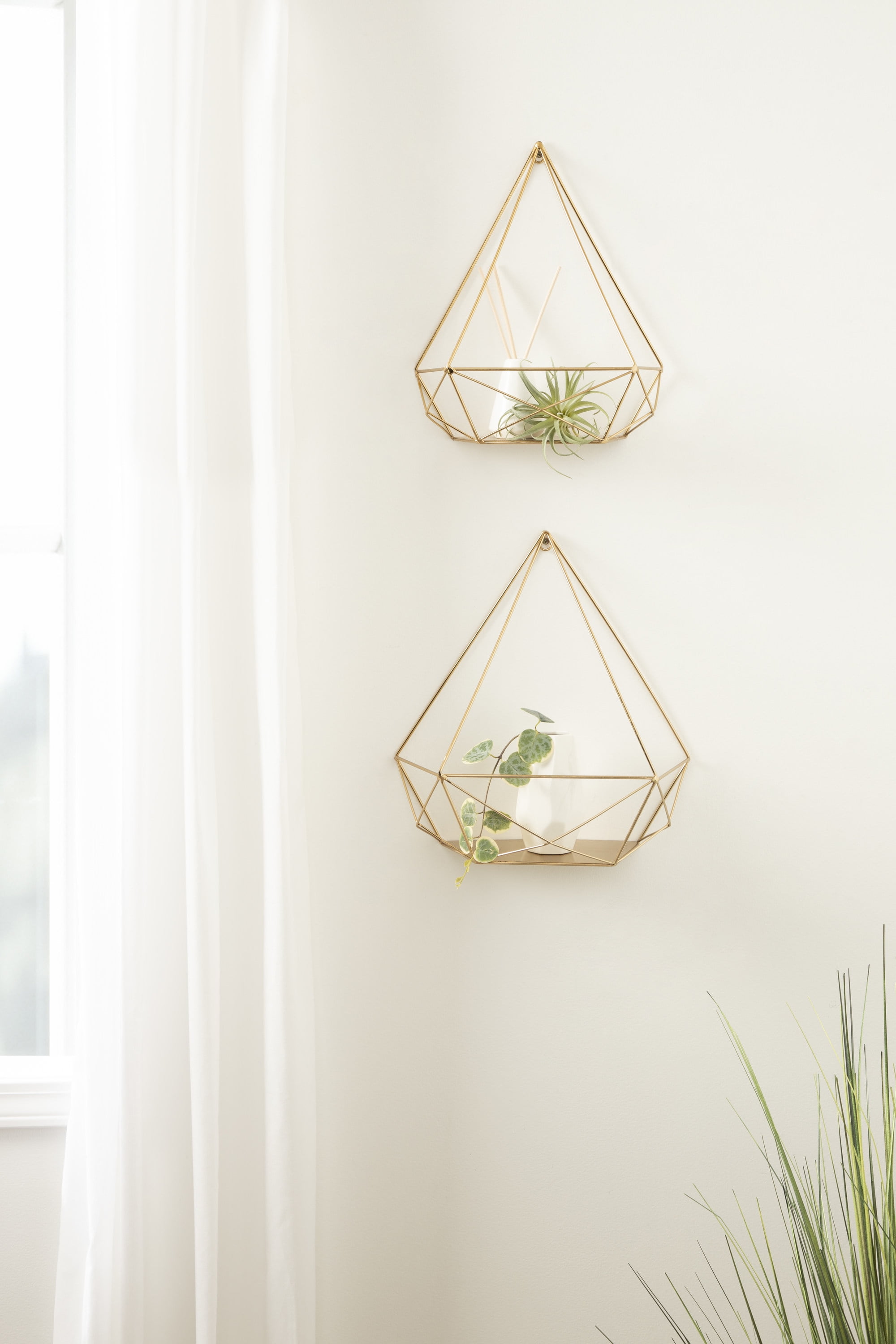 Kate and Laurel Prouve Decorative Geometric Multi-use Metal Wall Display Shelves, Gold, 2 piece set