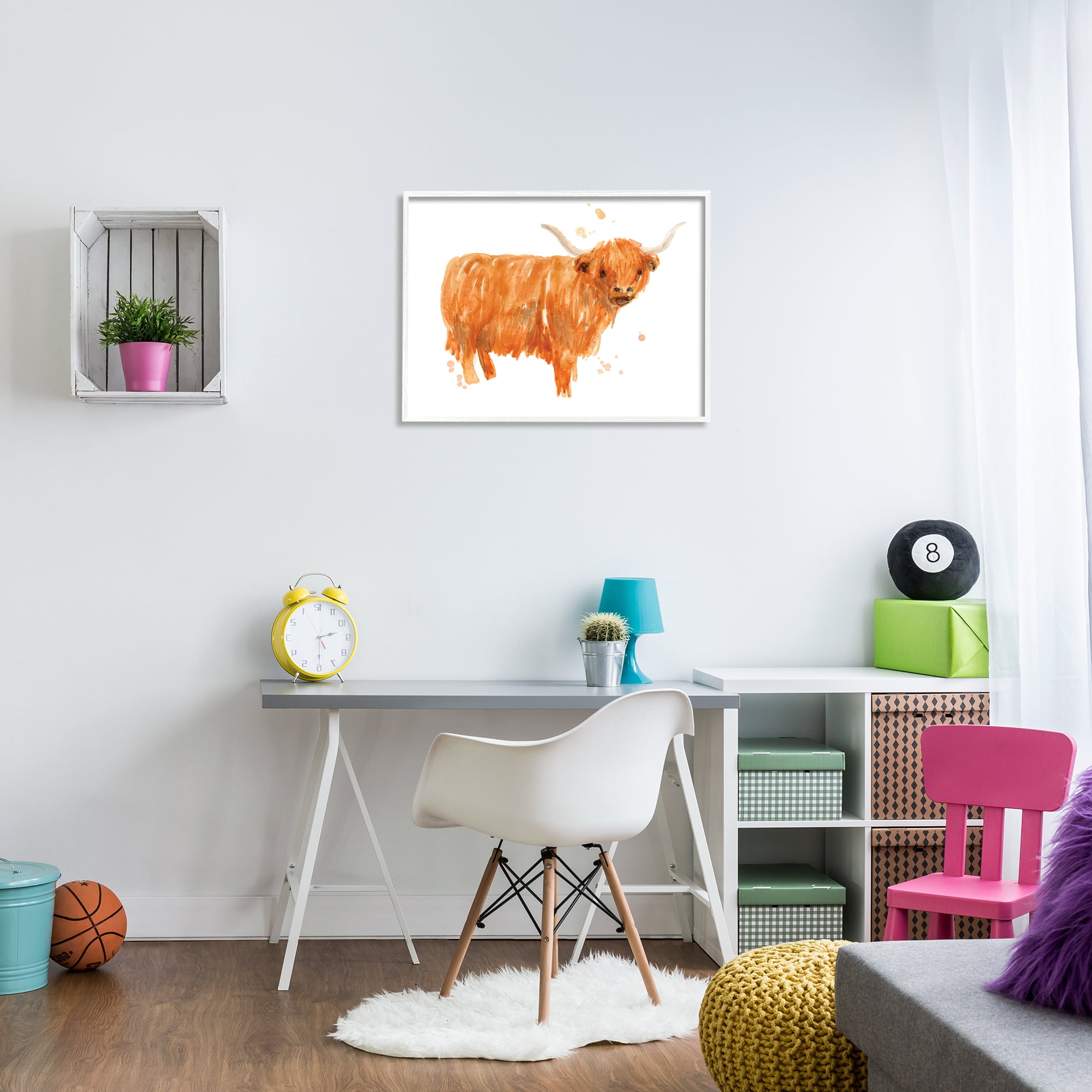 Stupell Industries Highland Cattle Whimsical Orange Farm Animal Yak, 24 x 30, Designed by June Erica Vess