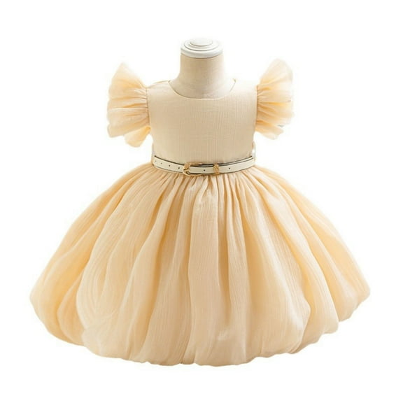 Toddler Girls Tulle Party Dress with Puff Sleeves and Belt Elegant Princess Birthday Outfit for Special Occasions